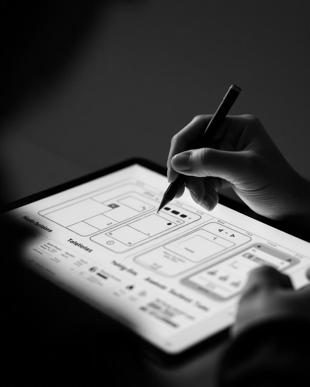 Designer sketching mobile app UI screens on a tablet during the mobile app development process